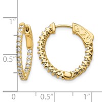 14K Yellow Gold.75 Carat Diamond Round in Out Hoop Earrings with Safety Clasp view 2