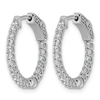 14K White Gold.75 Carat Diamond Round in Out Hoop Earrings with Safety Clasp view 2
