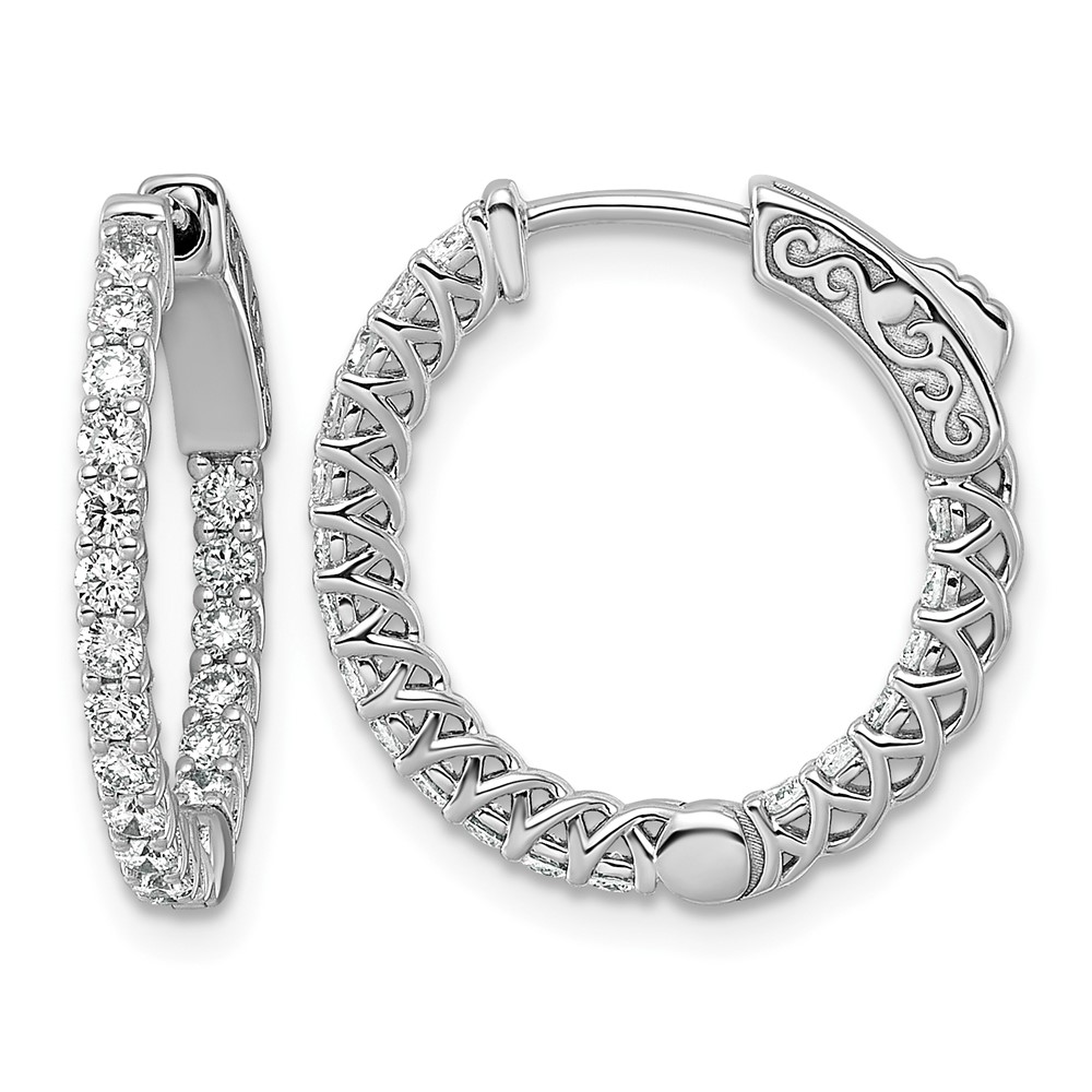 14K White Gold.75 Carat Diamond Round in Out Hoop Earrings with Safety Clasp
