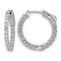14K White Gold.75 Carat Diamond Round in Out Hoop Earrings with Safety Clasp view 1