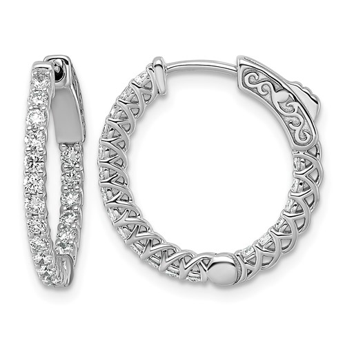 14K White Gold 0.75 Carat Lab Grown Dia VS SI+ G+ Round in and Out Safety Clasp Hoop Earrings