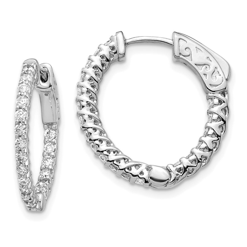 14k White Gold 3/4 carat Lab Grown Dia VS/SI+ G+ Round In and Out Safety Clasp Hoop Earrings