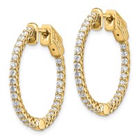 14K Yellow Gold 1.1 Carat Diamond Round in Out Hoop Earrings with Safety Clasp view 2