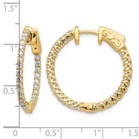 14K Yellow Gold 1.1 Carat Diamond Round in Out Hoop Earrings with Safety Clasp view 4