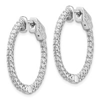 14K White Gold 1.1 Carat Diamond Round in Out Hoop Earrings with Safety Clasp view 2