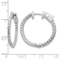 14K White Gold 1.1 Carat Diamond Round in Out Hoop Earrings with Safety Clasp view 4