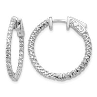 14K White Gold 1.1 Carat Diamond Round in Out Hoop Earrings with Safety Clasp view 1