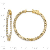14K Yellow Gold 1.6 Carat Diamond Round in Out Hoop Earrings with Safety Clasp view 2