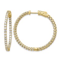 14K Yellow Gold 1.6 Carat Diamond Round in Out Hoop Earrings with Safety Clasp view 1