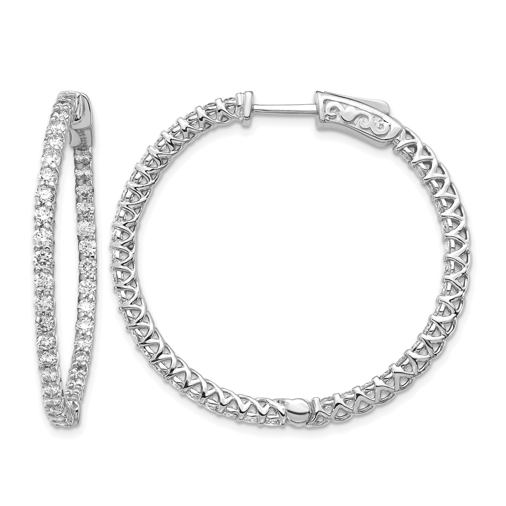 14K White Gold 1.6 Carat Diamond Round in Out Hoop Earrings with Safety Clasp