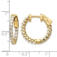 14K Yellow Gold 1.1 Carat Diamond Round in Out Hoop Earrings with Safety Clasp view 2