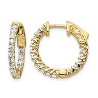 14K Yellow Gold 1.1 Carat Diamond Round in Out Hoop Earrings with Safety Clasp view 1