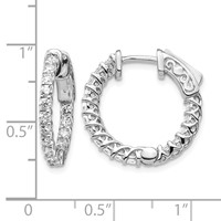 14K White Gold 1.1 Carat Diamond Round in Out Hoop Earrings with Safety Clasp view 2