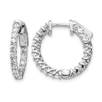 14K White Gold 1.1 Carat Diamond Round in Out Hoop Earrings with Safety Clasp view 1