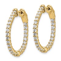 14K Yellow Gold 1.75 Carat Diamond Round in Out Hoop Earrings with Safety Clasp view 2