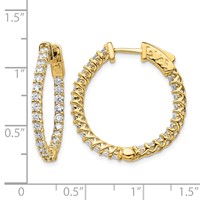14K Yellow Gold 1.75 Carat Diamond Round in Out Hoop Earrings with Safety Clasp view 4