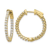 14K Yellow Gold 1.75 Carat Diamond Round in Out Hoop Earrings with Safety Clasp view 1