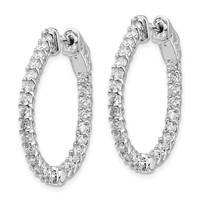 14K White Gold 1.75 Carat Diamond Round in Out Hoop Earrings with Safety Clasp view 2