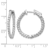 14K White Gold 1.75 Carat Diamond Round in Out Hoop Earrings with Safety Clasp view 4