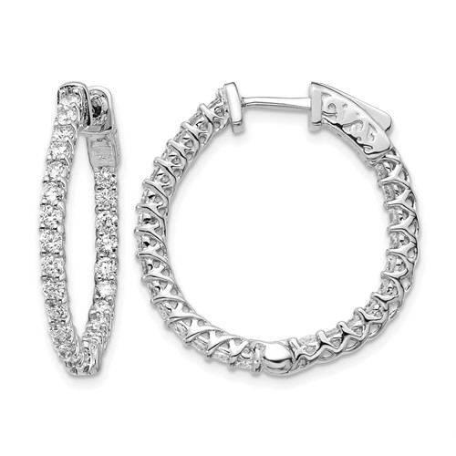 14K White Gold 1.75 Carat Diamond Round in Out Hoop Earrings with Safety Clasp