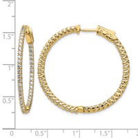 14K Yellow Gold 2.1 Carat Diamond Round in Out Hoop Earrings with Safety Clasp view 2