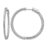 14K White Gold 2.1 Carat Diamond Round in Out Hoop Earrings with Safety Clasp view 1