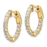 14K Yellow Gold 1.5 Carat Diamond Round in Out Hoop Earrings with Safety Clasp view 2