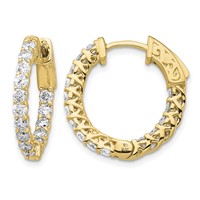 14K Yellow Gold 1.5 Carat Diamond Round in Out Hoop Earrings with Safety Clasp view 1