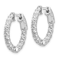 14K White Gold 1.5 Carat Diamond Round in Out Hoop Earrings with Safety Clasp view 2