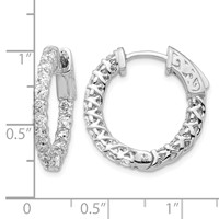 14K White Gold 1.5 Carat Diamond Round in Out Hoop Earrings with Safety Clasp view 4