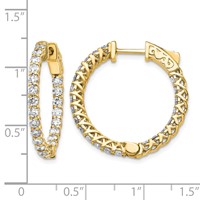 14K Yellow Gold 2.2 Carat Diamond Round in Out Hoop Earrings with Safety Clasp view 2