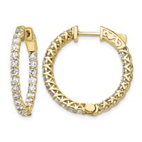 14K Yellow Gold 2.2 Carat Diamond Round in Out Hoop Earrings with Safety Clasp view 1