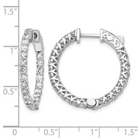 14K White Gold 2.2 Carat Diamond Round in Out Hoop Earrings with Safety Clasp view 2