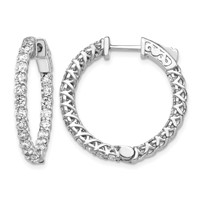 14K White Gold 2.2 Carat Diamond Round in Out Hoop Earrings with Safety Clasp view 1