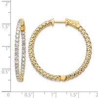 14K Yellow Gold 3.5 Carat Diamond Round in Out Hoop Earrings with Safety Clasp view 2