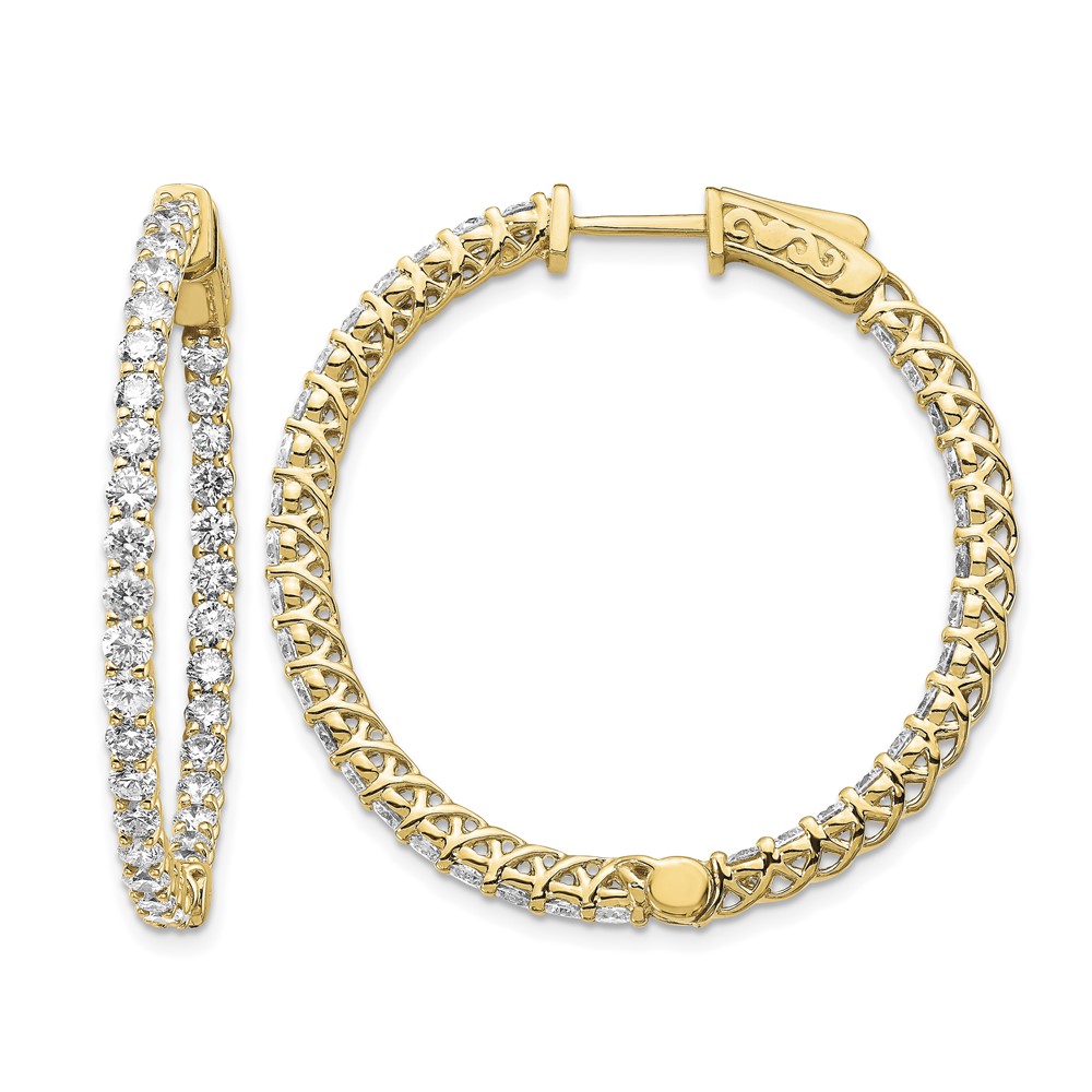 14K Yellow Gold 3.5 Carat Diamond Round in Out Hoop Earrings with Safety Clasp