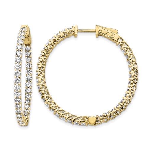 14K Yellow Gold 3.5 Carat Diamond Round in Out Hoop Earrings with Safety Clasp