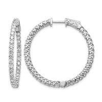 14K White Gold 3.5 Carat Diamond Round in Out Hoop Earrings with Safety Clasp view 1