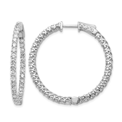 14K White Gold 3.5 Carat Diamond Round in Out Hoop Earrings with Safety Clasp