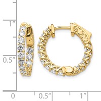 14K Yellow Gold 1.5 Carat Diamond Round in Out Hoop Earrings with Safety Clasp view 2