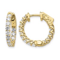 14K Yellow Gold 1.5 Carat Diamond Round in Out Hoop Earrings with Safety Clasp view 1