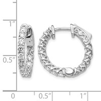 14K White Gold 1.5 Carat Diamond Round in Out Hoop Earrings with Safety Clasp view 2