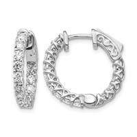 14K White Gold 1.5 Carat Diamond Round in Out Hoop Earrings with Safety Clasp view 1