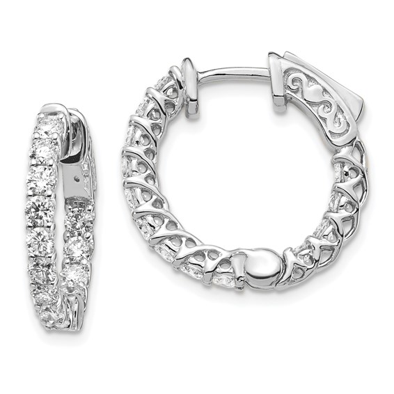 14k White Gold (Holds 30-2.6mm Round) In/Out Hoop w/Safety Clasp Earring Mountings
