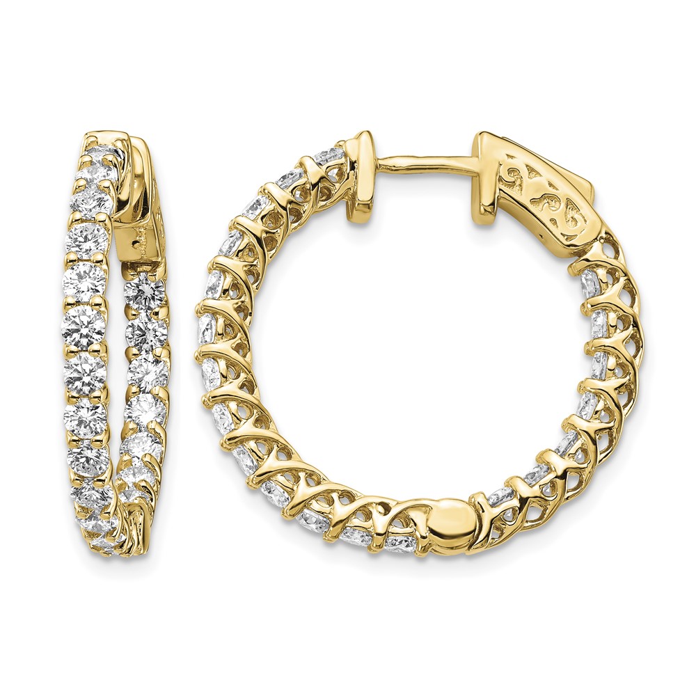 14K 2.3 Carat Diamond Round in Out Hoop W Safety Clasp Earrings