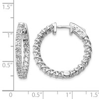 14K White Gold 2.3 Carat Diamond Round in Out Hoop Earrings with Safety Clasp view 2