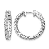 14K White Gold 2.3 Carat Diamond Round in Out Hoop Earrings with Safety Clasp view 1