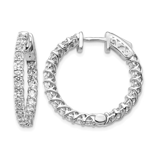 14k White Gold 2.3 carat Diamond Round In/Out Hoop w/Safety Clasp Earrings