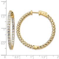14K Yellow Gold 3.8 Carat Diamond Round in Out Hoop Earrings with Safety Clasp view 2