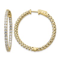 14K Yellow Gold 3.8 Carat Diamond Round in Out Hoop Earrings with Safety Clasp view 1